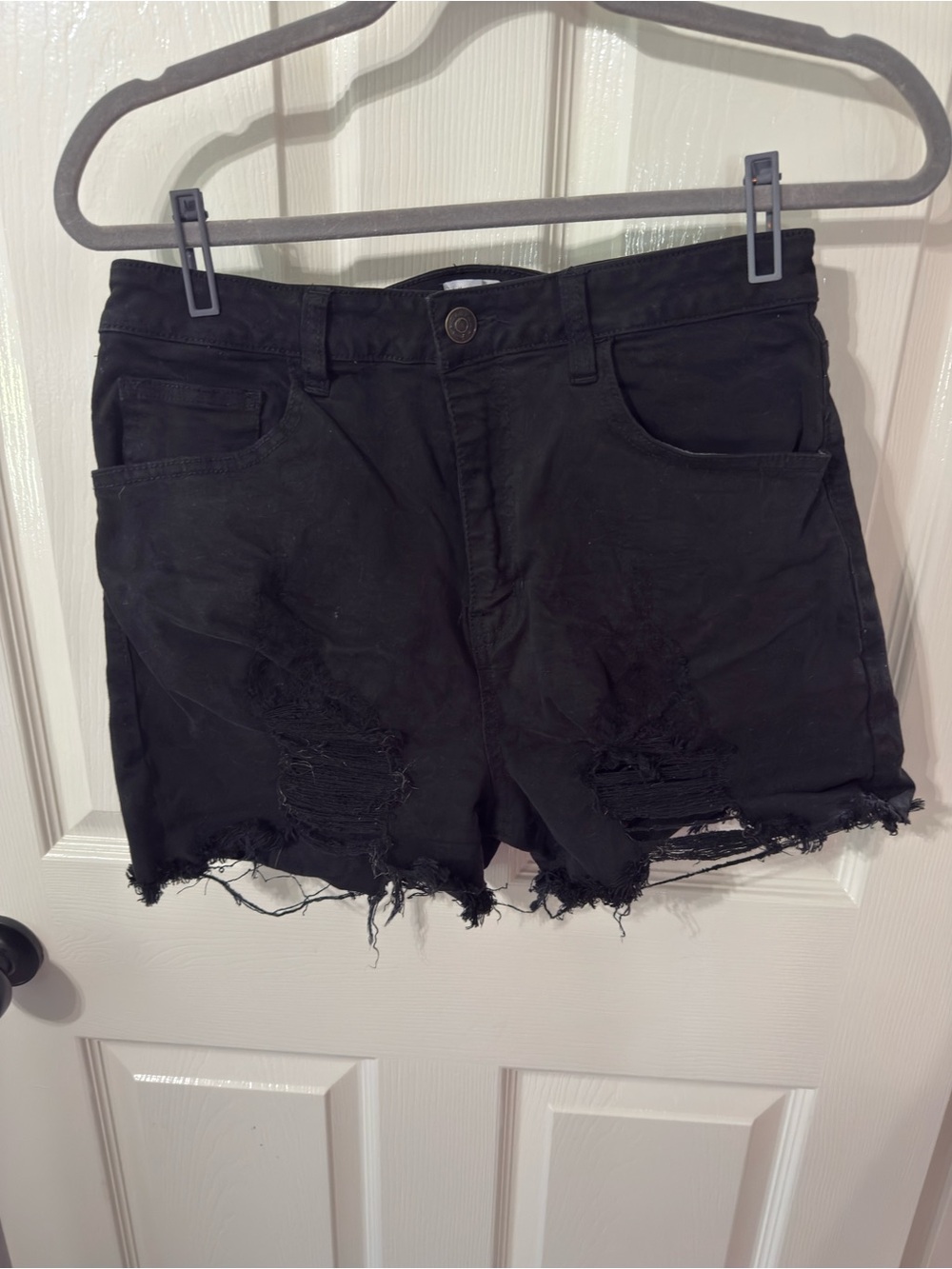 white birch Black Distressed Frayed Hem Jean Shorts